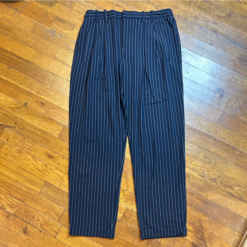 Urban Outfitters Navy Pinstripe Cuffed Trousers- Relaxed Fit